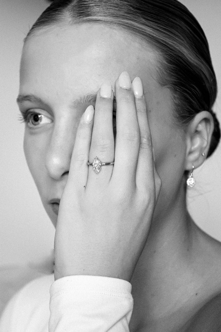 Marquise Lab-Grown Diamond Hidden Halo Ring 1.5 CT - 10k White Gold - Size P