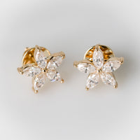 Flower Petal Marquise Cut Lab-Grown Diamond Stud + Solid Gold Earrings