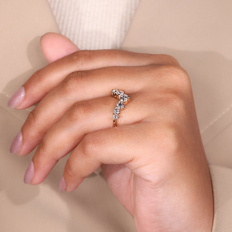 Buy Wedding Band in U shape with shared prong diamond layout.