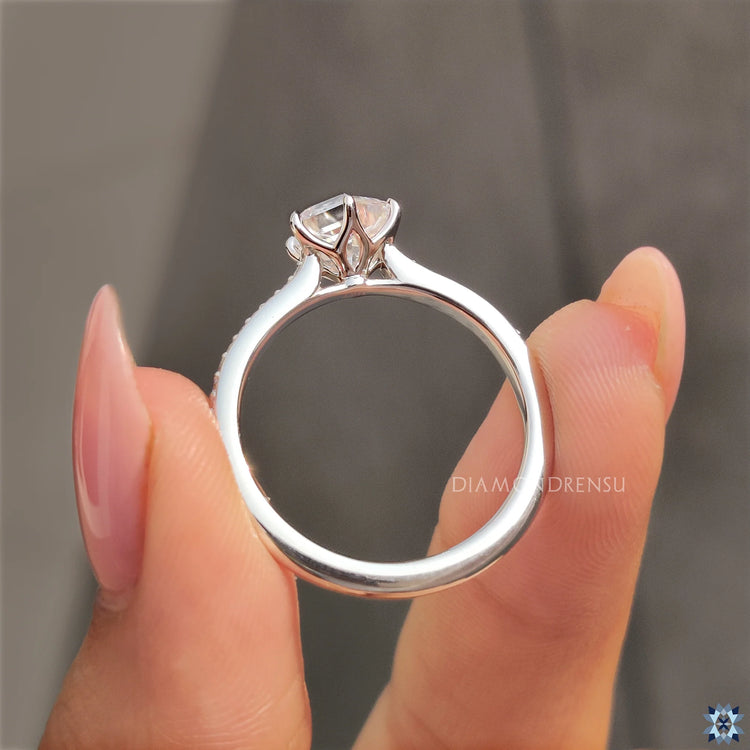 Handmade ring featuring a hexagon engagement design in white gold.