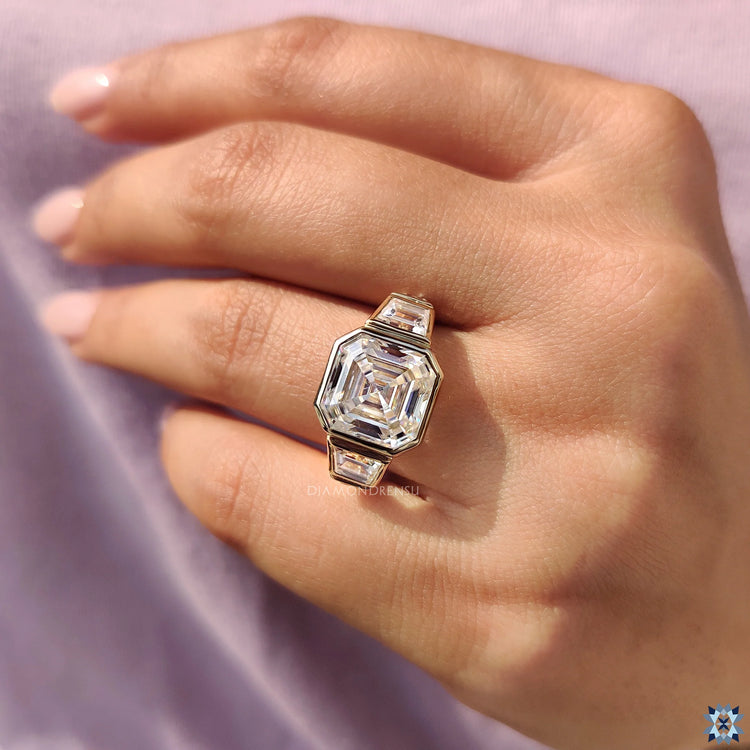 Trapezoid and triangle cut ring featuring a unique handmade design.