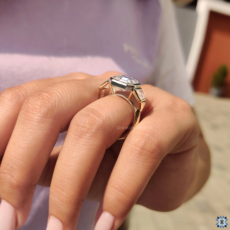 Bezel set engagement ring with custom craftsmanship from Diamondrensu Australia.