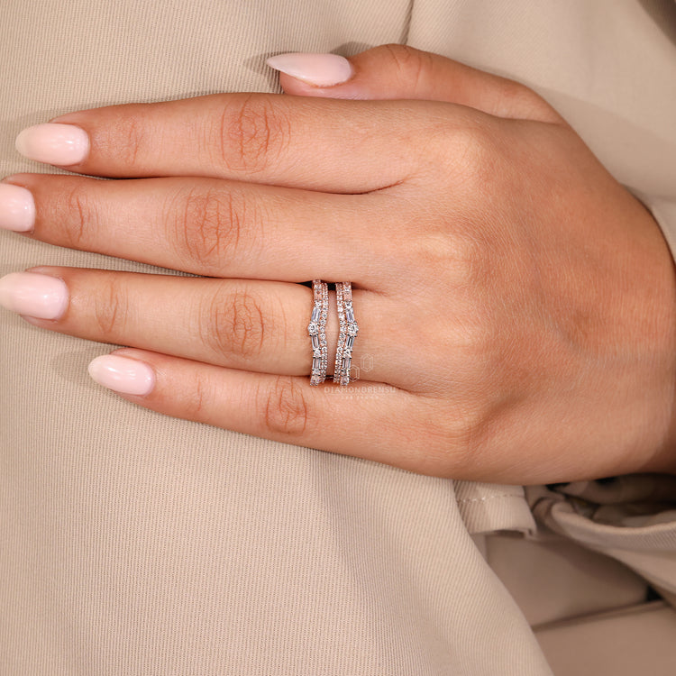 Double row pave band in handmade jewelry.