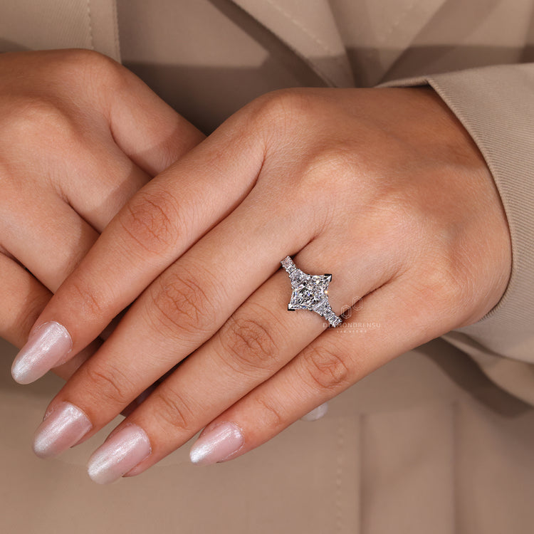 Shared Prong Ring in handmade jewelry design.