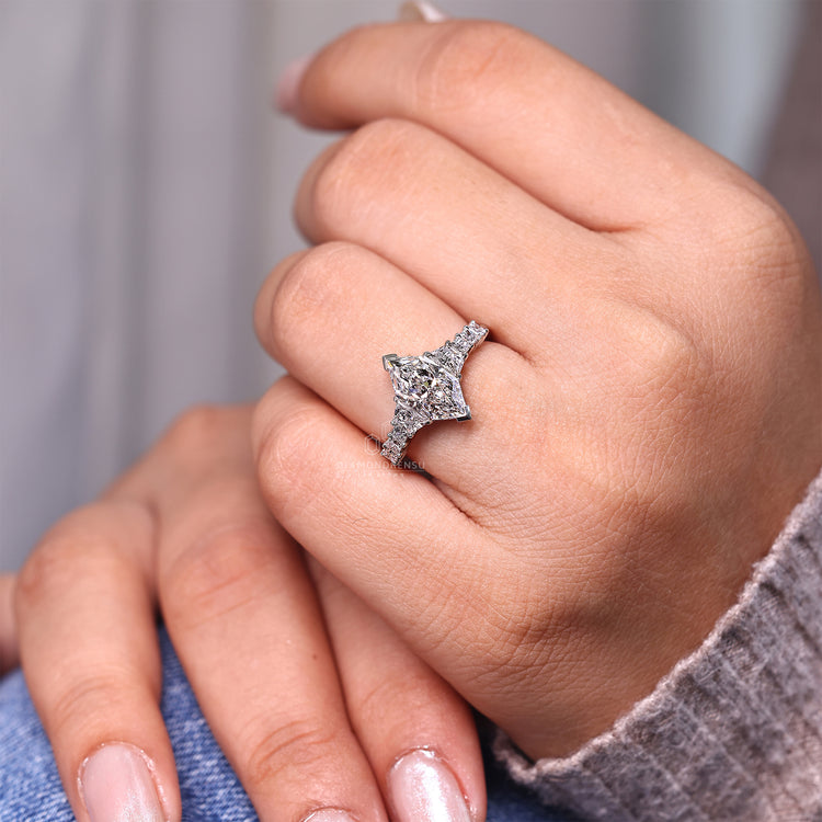 V Prong Setting Ring with IGI certified marquise diamond.