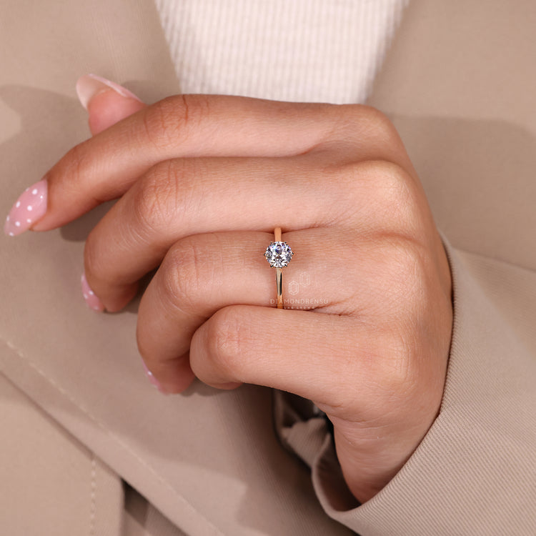 IGI certified Round Old European Cut diamond ring.