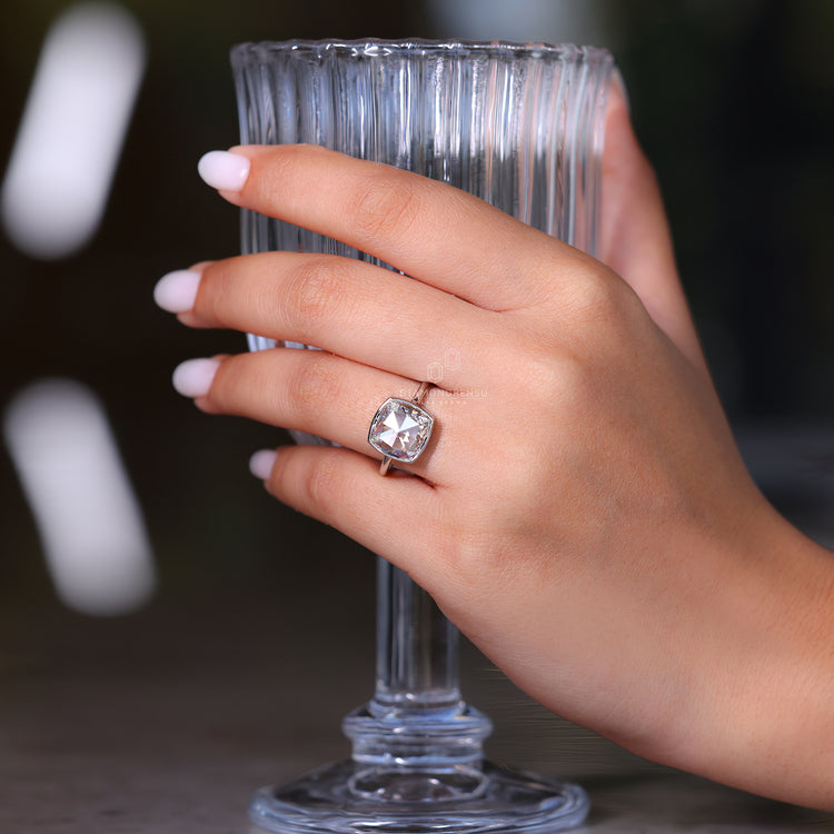 Cushion rose cut engagement ring suits solitaire engagement ring.