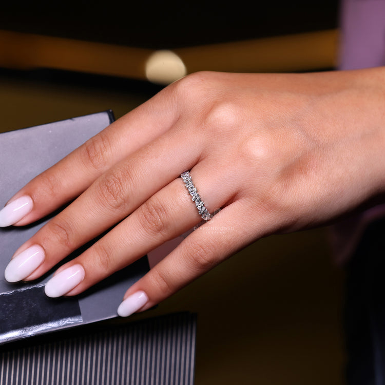 Pear and Round Diamond Band with prong set design.