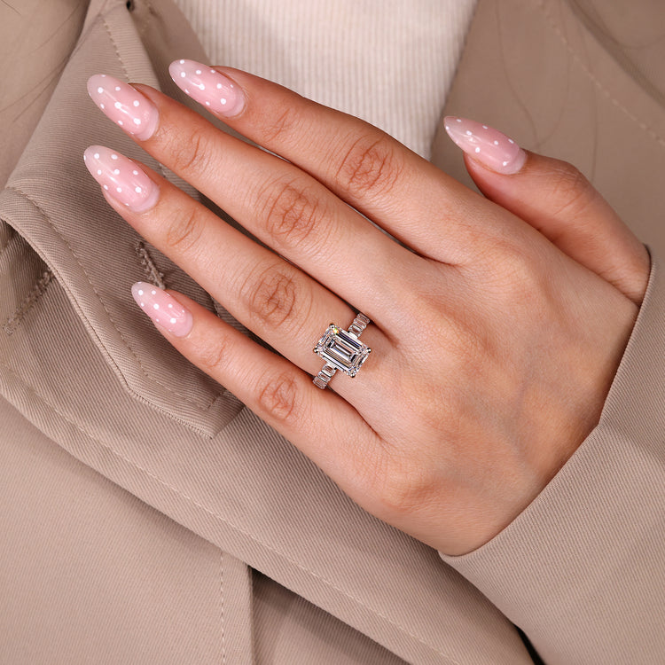 Lab Grown Emerald Cut Diamond Ring four prongs.