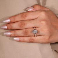 Distance Pave Diamond Ring in a cathedral setting design.