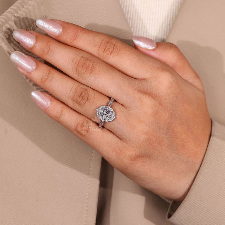 Custom Engagement Ring with marquise shape halo style.