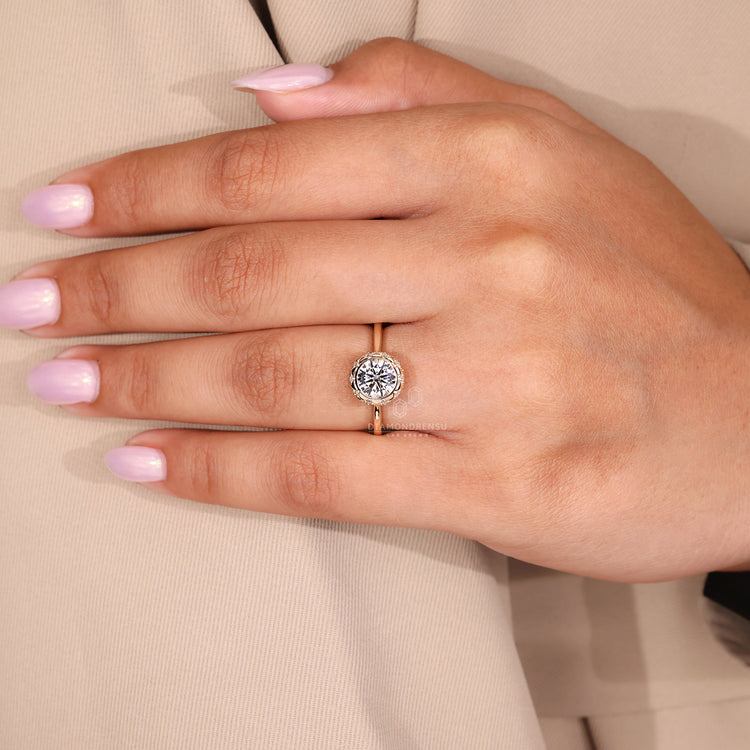 Lab Grown Diamond in yellow gold engagement ring.