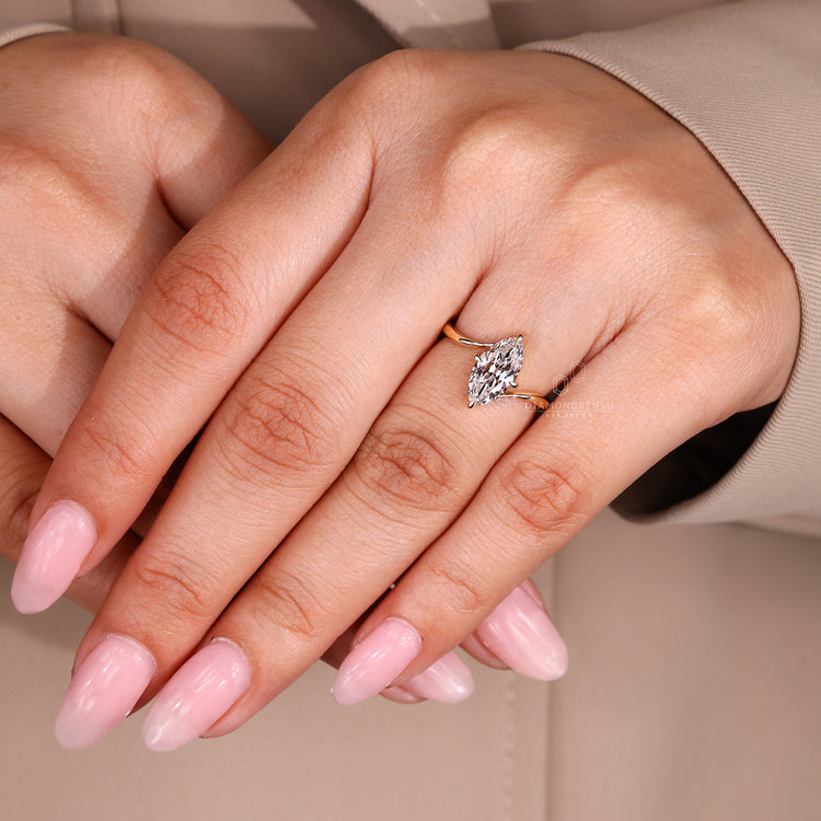 Handmade Marquise Old European Cut Ring solitaire design.