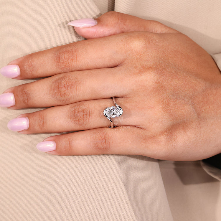 Unique white gold diamond engagement ring.