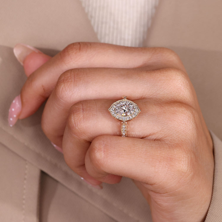 Lab Grown Oval Cut Diamond Ring vintage style.