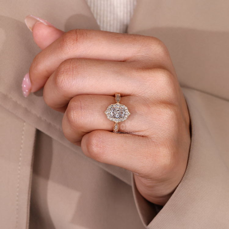Handmade Cushion Cut Diamond Ring pave setting.