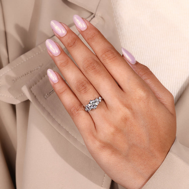 Designer cluster diamond engagement ring style.