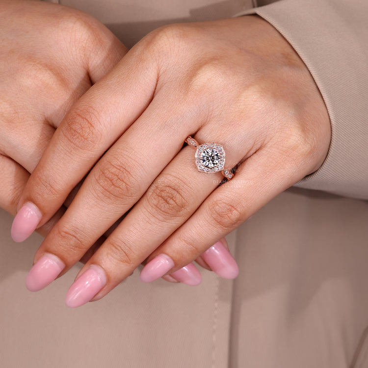Vintage Round Cut Diamond Ring cathedral prong.