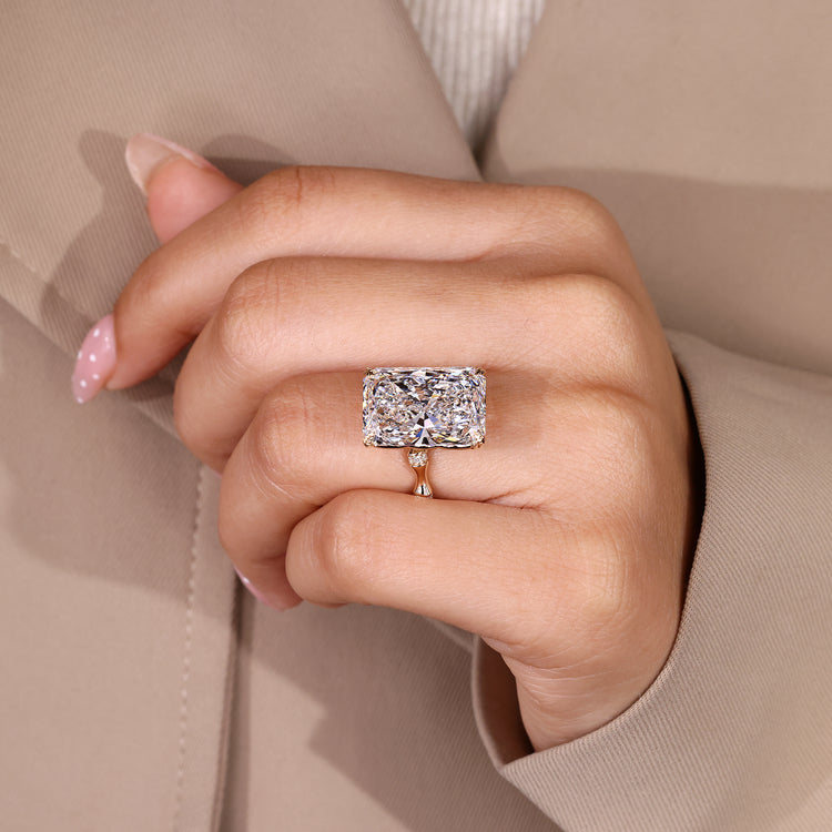 Radiant Cut Diamond Ring four leaf prong setting.