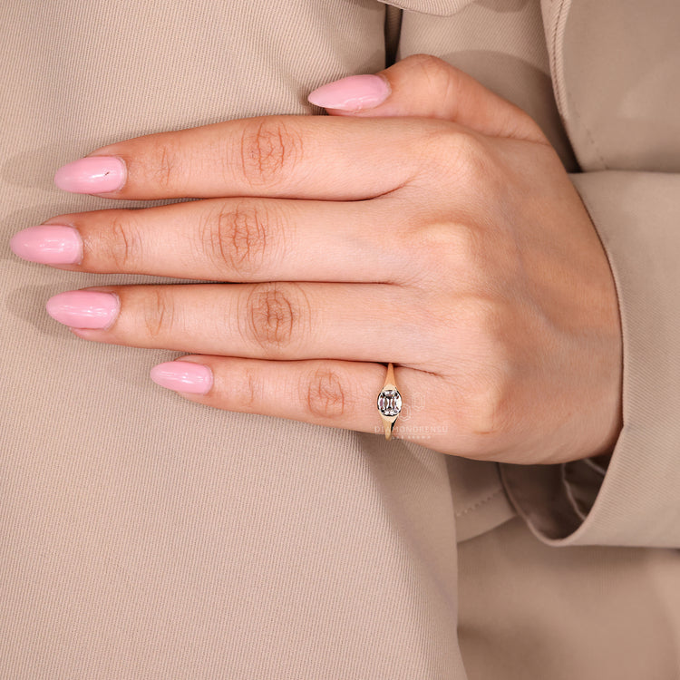 Lab Grown Cushion Old Mine Cut solitaire ring.