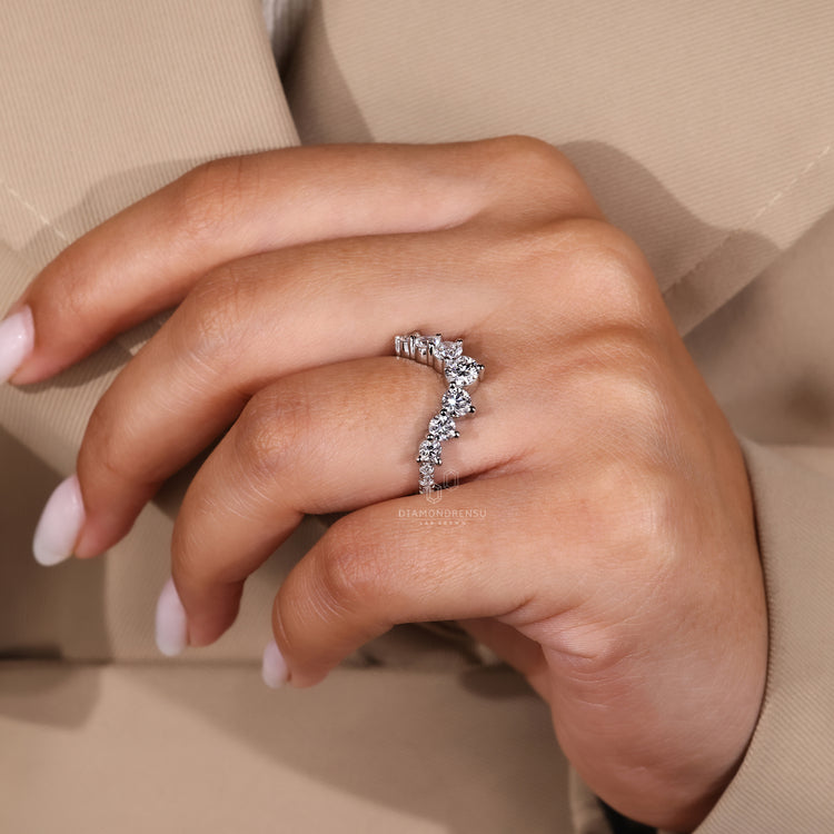 White gold curved band for engagement ring.