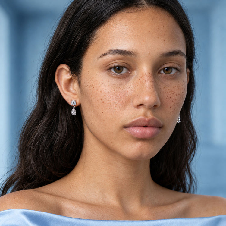 Pear and Round Lab-Grown Diamond Dangle Drop Earrings - 1.89 TCW - 10k White Gold