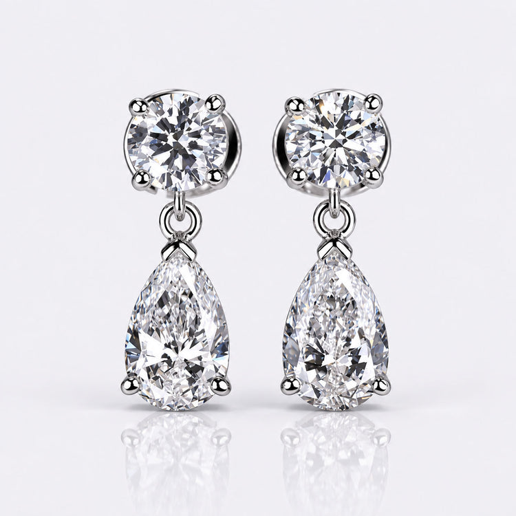 Pear and Round Lab-Grown Diamond Dangle Drop Earrings - 1.89 TCW - 10k White Gold