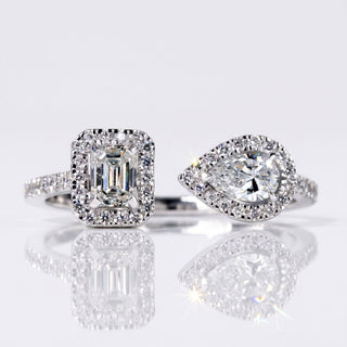 Emerald and Pear Cut Lab Grown Diamond Open Gap Ring - 10k White Gold - Size O.5