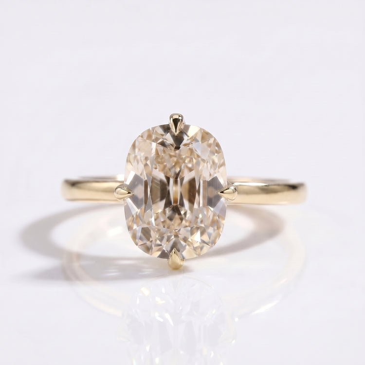 Cushion Old Mine Champagne Moissanite Compass Prong Ring 2 CT - 14k Yellow Gold - Size M