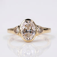 Oval Cut Lab-Grown Diamond Three Stone Ring with Trillion Side Stones 2CT - 18k Yellow Gold - Size N