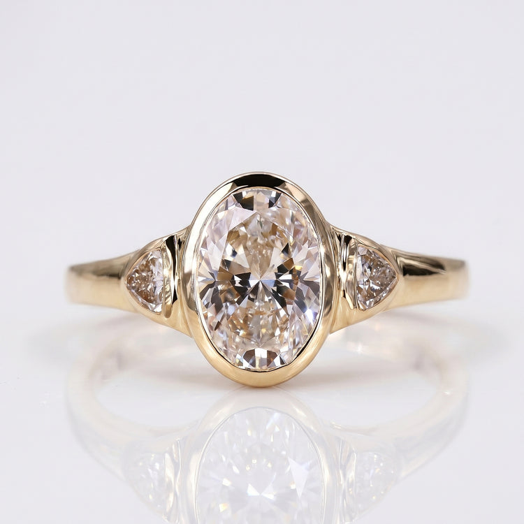 Oval Cut Lab-Grown Diamond Three Stone Ring with Trillion Side Stones 2CT - 18k Yellow Gold - Size N