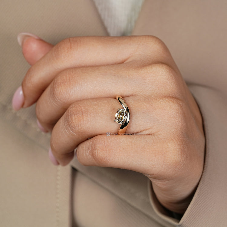 Lab grown old mine cushion cut diamond solitaire ring.