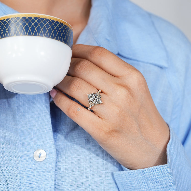 Marquise diamond ring nature inspired leaf design