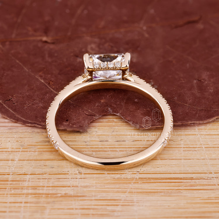 Lab Grown Diamond in radiant engagement ring.