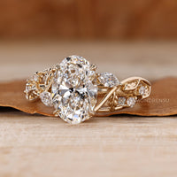 Lab grown oval diamond ring nature inspired style.