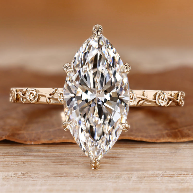 Marquise diamond ring with solitaire setting.