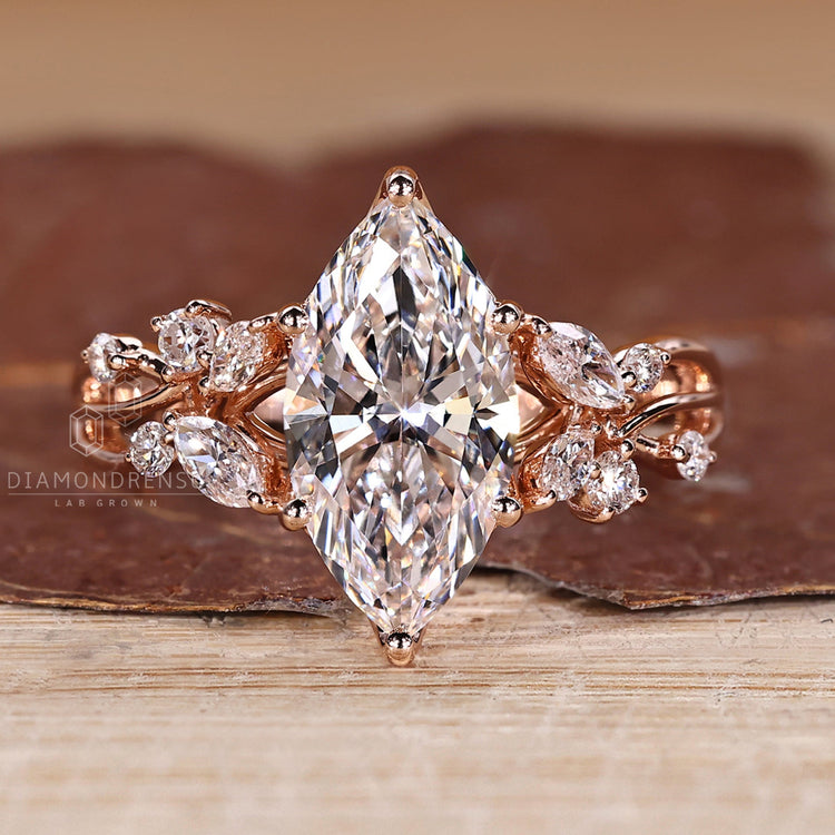 Marquise diamond ring cluster nature inspired style.