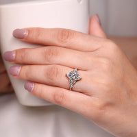 Lab grown marquise diamond ring with tapered shank.