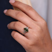 Dutch marquise ring green diamond nature cluster style.