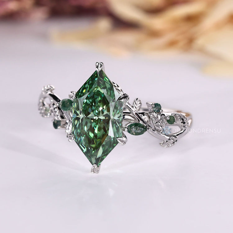 IGI certified green diamond Dutch marquise engagement ring design.