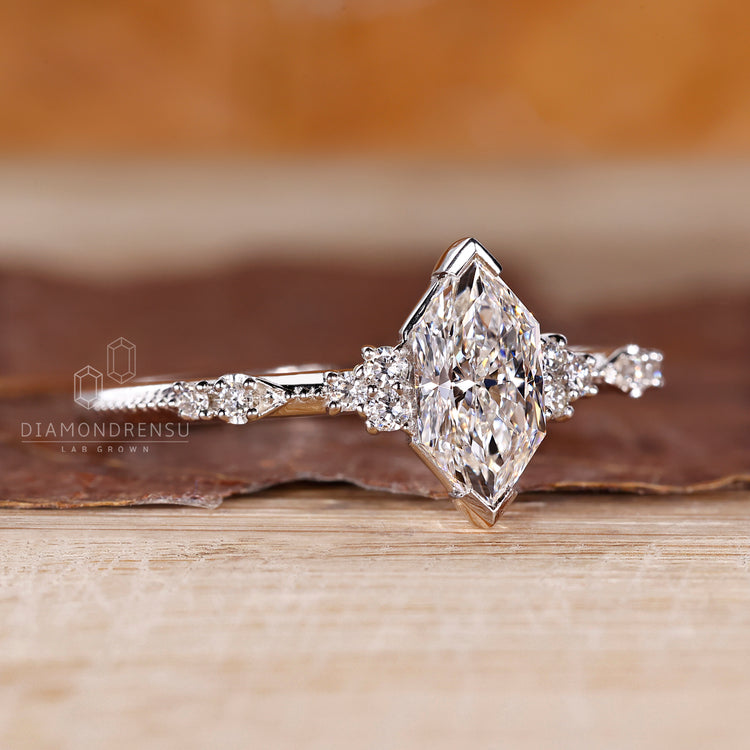 Lab grown marquise diamond ring vintage cluster.