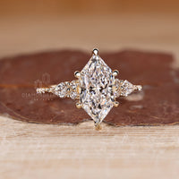Dutch Marquise Cut Lab Grown Diamond Side Stone Style Ring 1 - 3 CT
