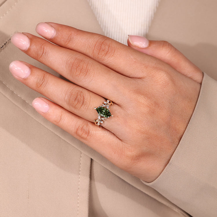 Handmade Dutch marquise ring green cluster art deco.