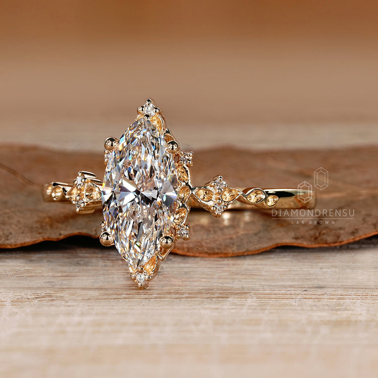 Lab grown marquise diamond ring nature style.