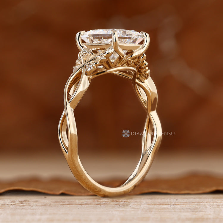 Princess diamond ring with nature inspired details.