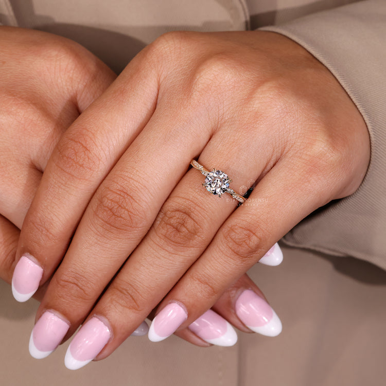 Round Old European Cut Ring with round pave band.