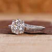 Cushion Old Mine Cut Ring eight claw prong setting.