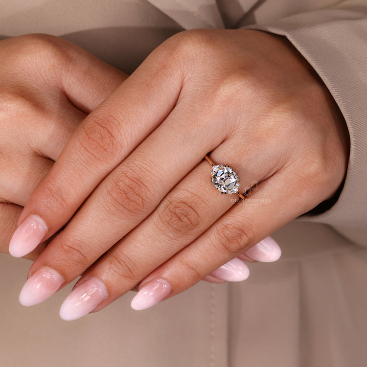 Cushion Old European Cut Ring tapered shank design.