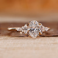 Lab grown oval diamond ring muse tapered shank style.