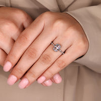 Lab grown diamond oval rose cut ring with pave detail.